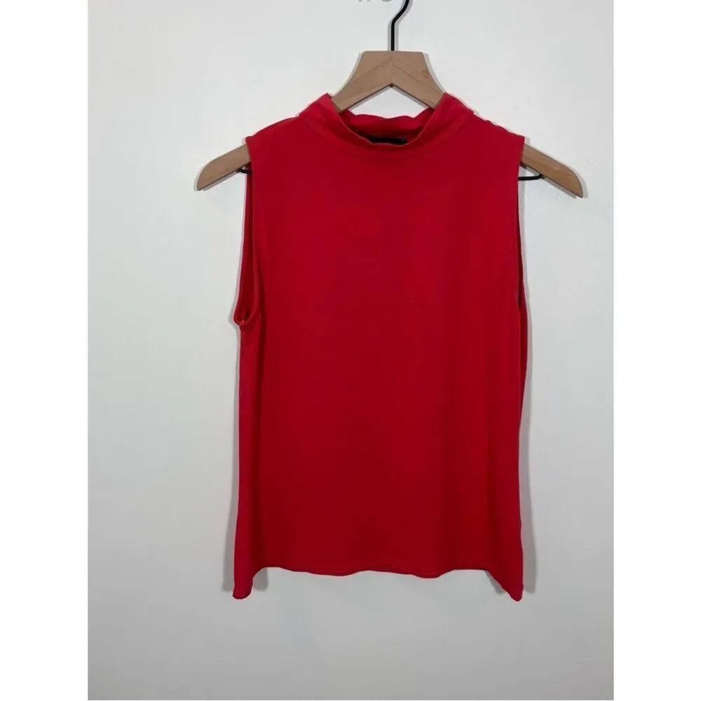 Karen Millen Red/Orange Sleeveless Mock Neck Tank Blouse Top US 10